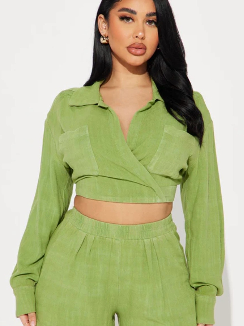 Fashion Nova Lime Green Cropped Wrap Shirt